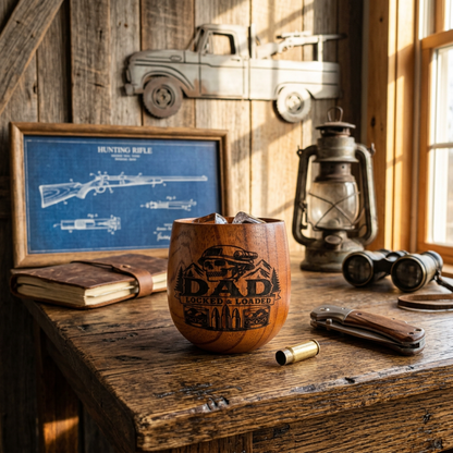 Dad Locked & Loaded Engraved Wood Whiskey Cup 350ml