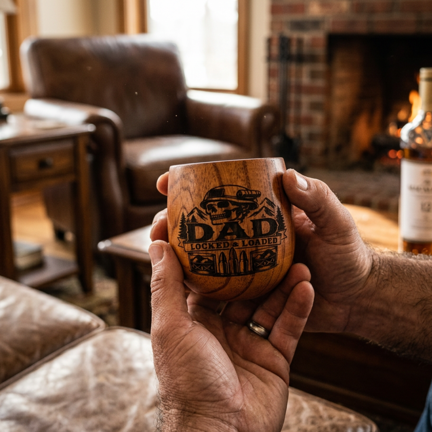 Dad Locked & Loaded Engraved Wood Whiskey Cup 350ml