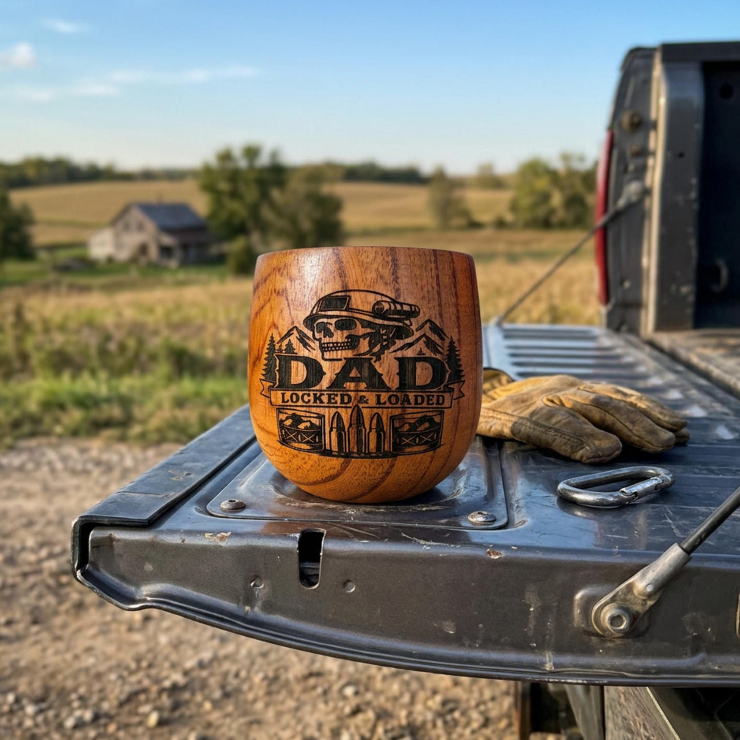Dad Locked & Loaded Engraved Wood Whiskey Cup 350ml