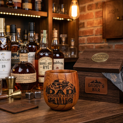 Dad Locked & Loaded Engraved Wood Whiskey Cup 350ml