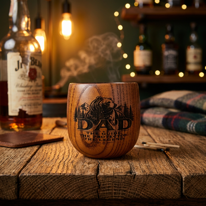 Custom Engraved Oak Whiskey Cup for Dads
