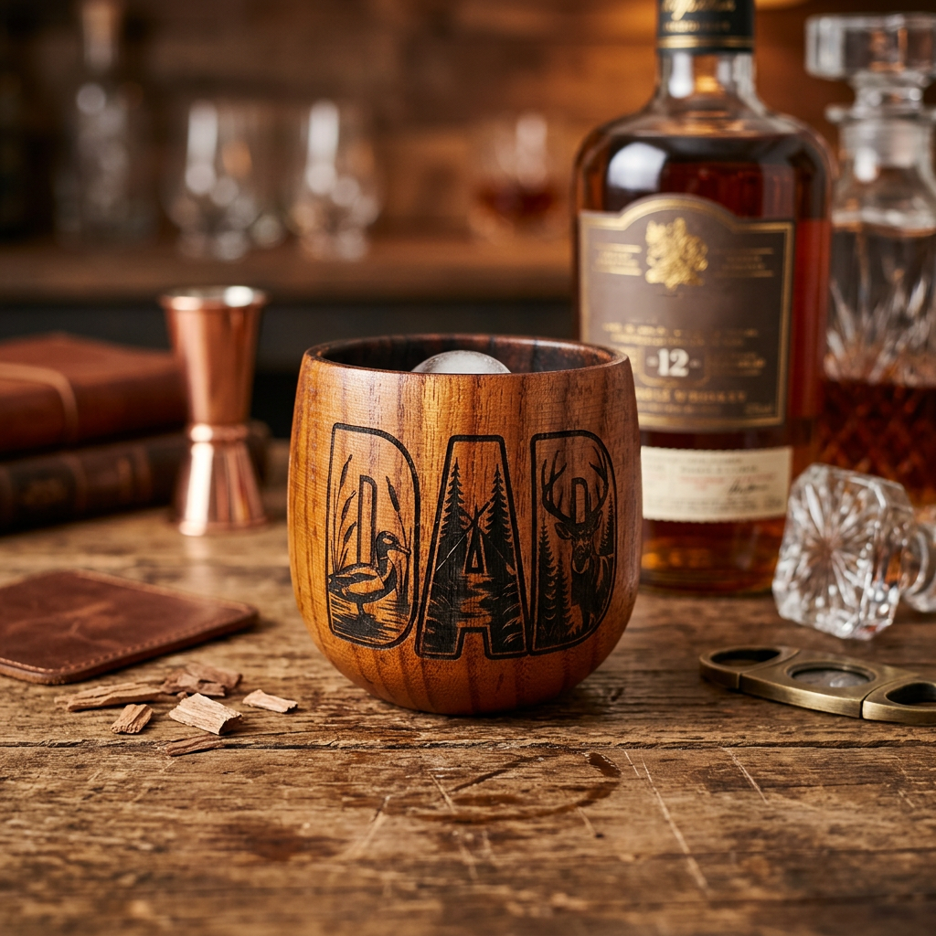 Personalized Oak Whiskey Glass for Dads