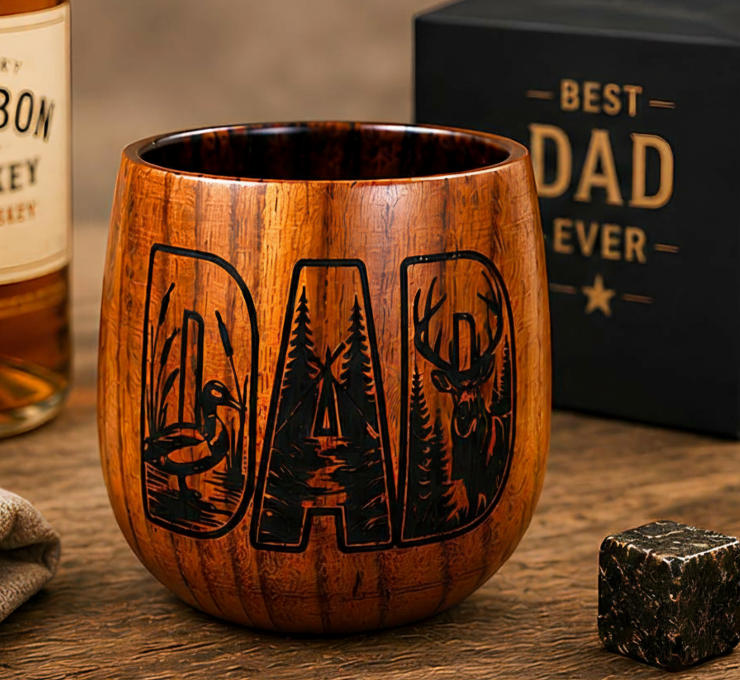 Personalized Oak Whiskey Glass for Dads
